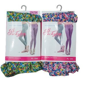 NWT 2 Pairs Of Pickyboo Leggings 1 Green Floral 1 Pink Floral Size 2x / 3x